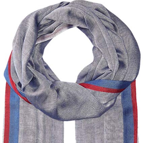 Calvin Klein Stripe-Border Chambray Scarf - Picture 1 of 2